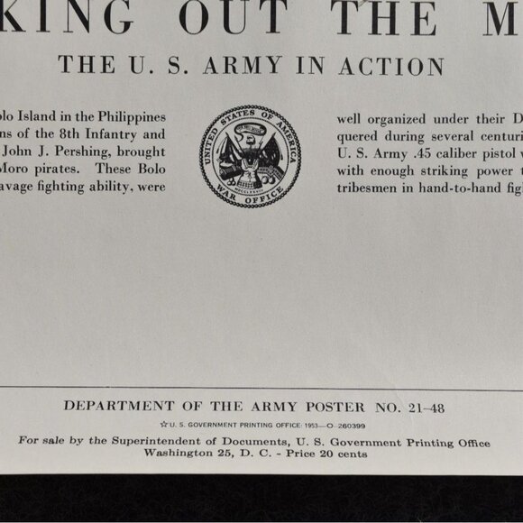 Vintage Knocking Out The Moros US Army In Action Poster Print No 21-48 20" x 24" - Picture 6 of 8